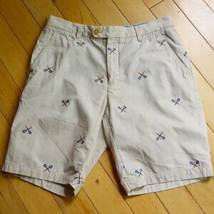 J. McLaughlin Men’s Cotton Khaki Shorts Embroidered Tennis Rackets Size 31
